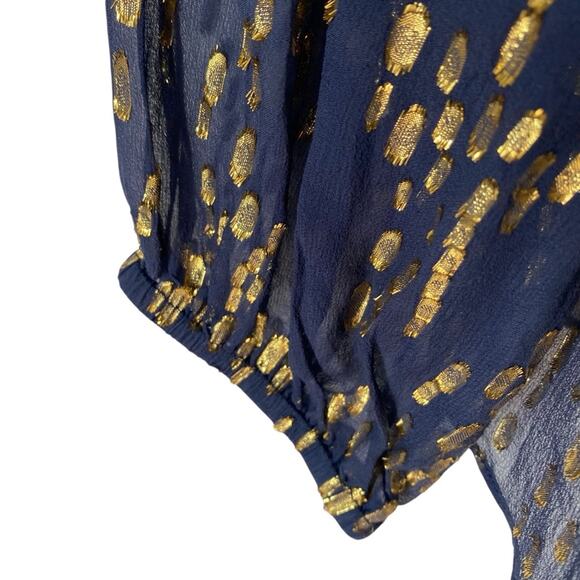 Lilly Pulitzer Silk Colby Navy Bubble Gold Dot blouse size large - Picture 4 of 8